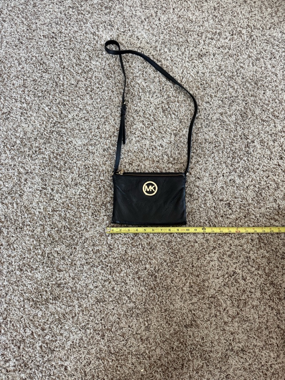 Michael Kors Black Pebbled Leather Crossbody with Gold MK Emblem